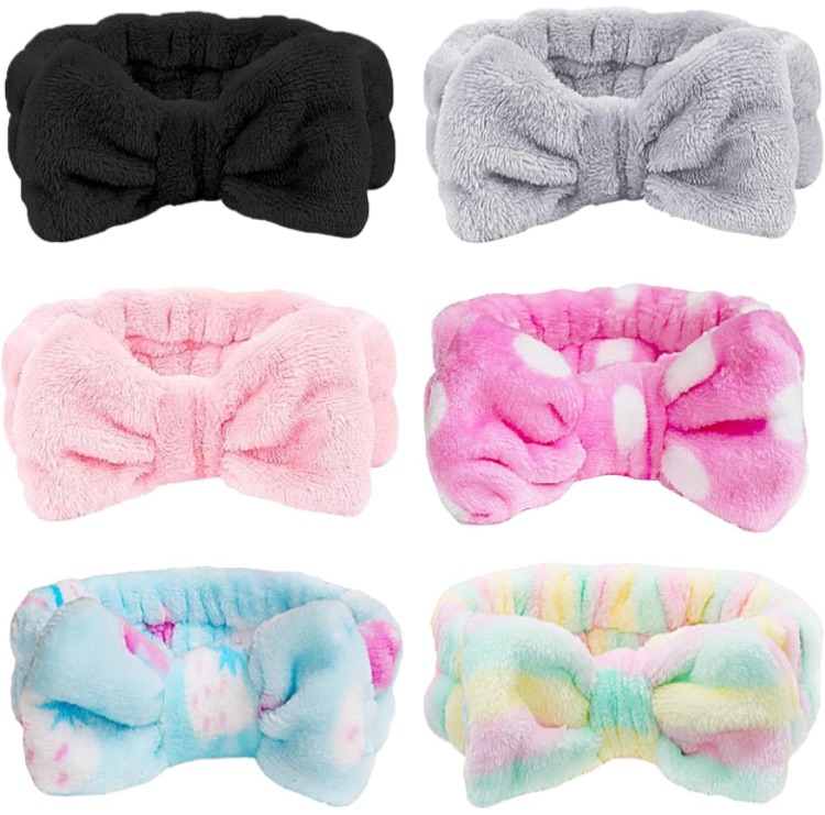 Photo 1 of (2 PACK) 6 Pack Spa Headband ?Bowknot Coral Fleece Elastic Headband for Women Girls Washing Face Beauty Skincare and Sports