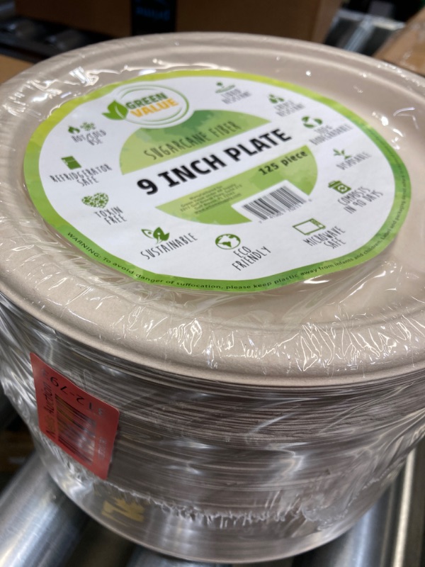 Photo 2 of 100% Compostable Disposable Paper Plates [125-Pack] - (PFAS-Free) - (BPI Certified) - [9 Inch] Heavy Duty, Eco-Friendly, Biodegradable Bagasse Dinner Plates - Natural Brown 9" Plate by Plate'O'Stack