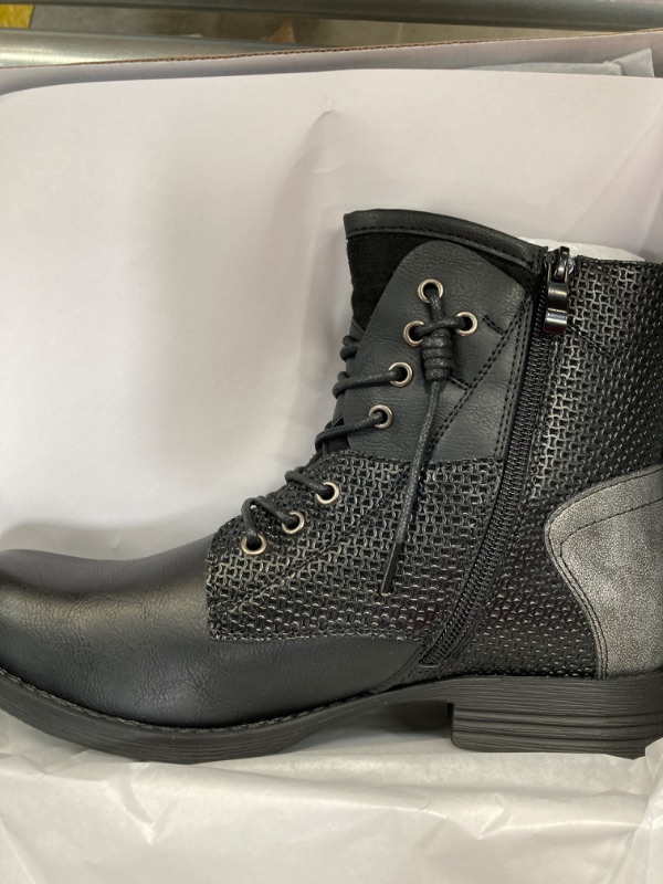 Photo 2 of LALA IKAI Women Motorcycle Boots Ankle Combat Boots with Studded Low Block Heels Biker Shoes 9 Black2