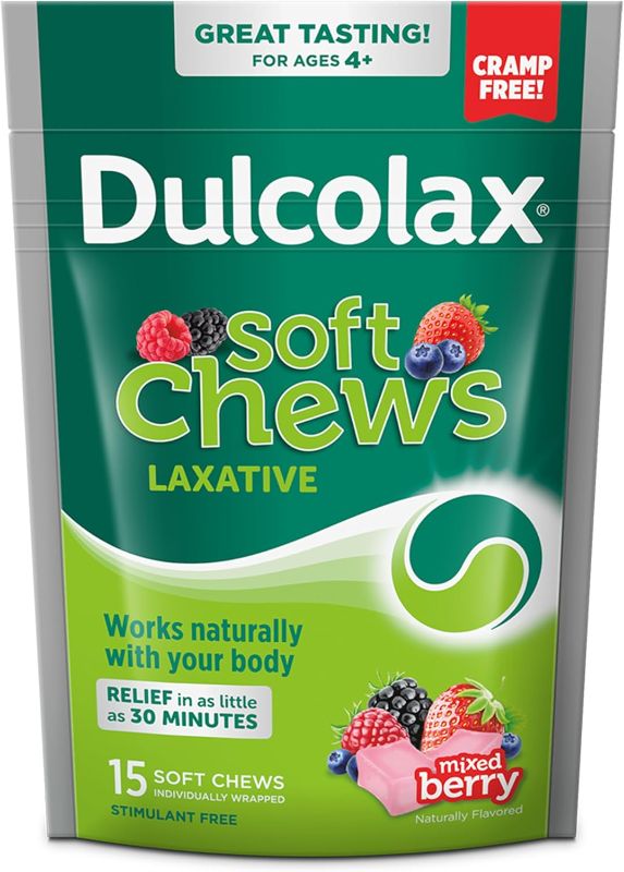 Photo 1 of Dulcolax Saline Laxative Soft Chews, Gentle Constipation Relief, Mixed Berry Flavor, Magnesium Hydroxide 1200 mg, 15 Count