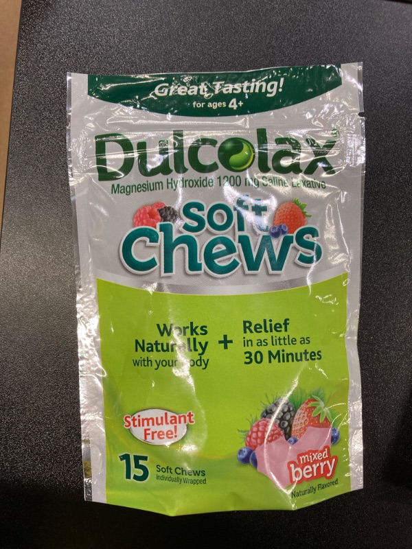 Photo 3 of Dulcolax Saline Laxative Soft Chews, Gentle Constipation Relief, Mixed Berry Flavor, Magnesium Hydroxide 1200 mg, 15 Count