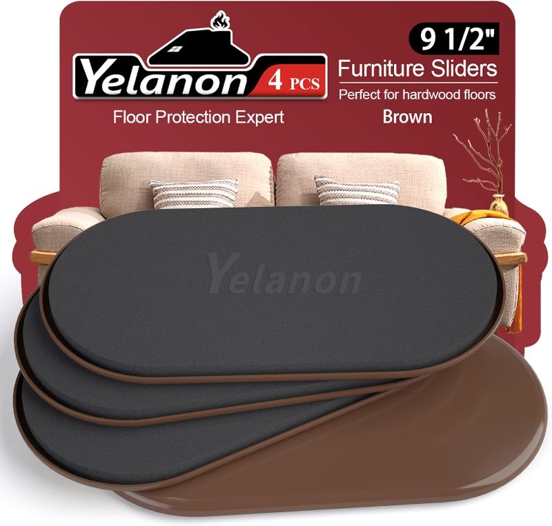 Photo 1 of Yelanon Furniture Sliders - 4 pcs 9 1/2” Brown Furniture Sliders for Carpet, Furniture Pads Hardwoods Floors, Heavy Duty Movers Sliders, Reusable Furniture Moving Pads, Floor Protectors for Carpet