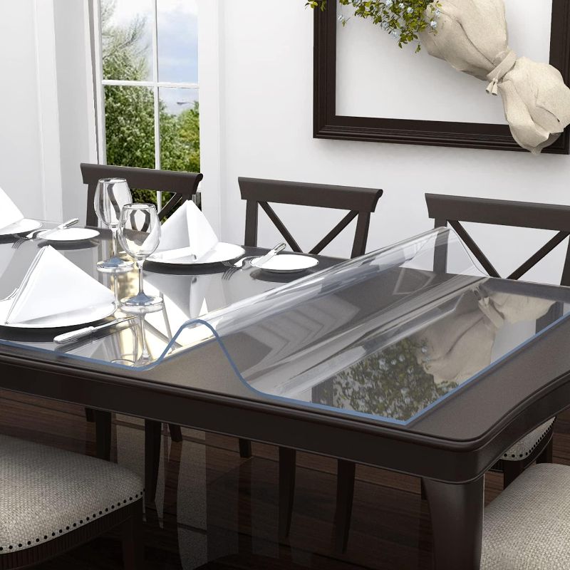 Photo 1 of ETECHMART 19 x 43 Inch Clear Table Cover Protector, 1.5mm Thick Custom PVC Table Cover Tablecloth, Plastic Desk Pad Mat, Waterproof Vinyl Table Top Protector for Kitchen, Coffee Table, Writing Desk