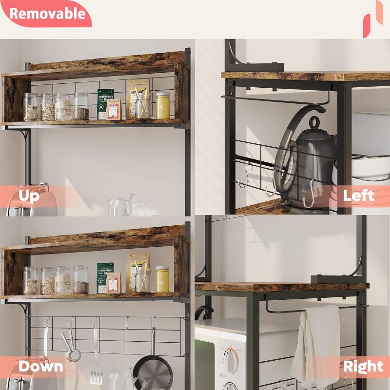 Photo 2 of Bestier Kitchen Baker's Rack Coffee Station Microwave Oven Stand Kitchen Shelf with Hutch 8 Side Hooks Free Standing Utility Storage Shelf for Kitchen Dining Room Living Room