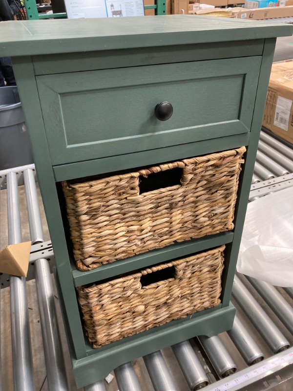 Photo 2 of 
Deco 79 Wood 2 Baskets and 1 Drawer Storage Unit, 17.1" x 14.2" x 28.9", Hunter Green