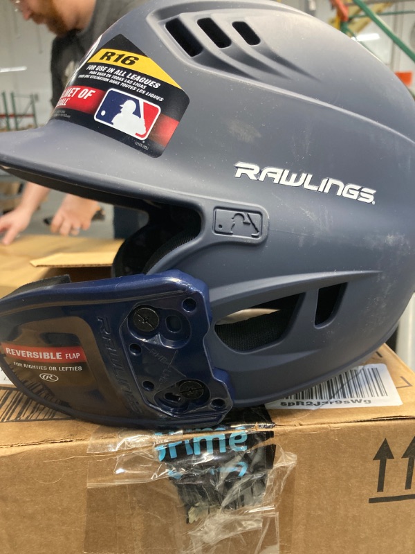 Photo 4 of Rawlings | R16 Reversible EXT | Matte Batting Helmet | Reversible Face Guard | Junior & Senior Sizes | Blue