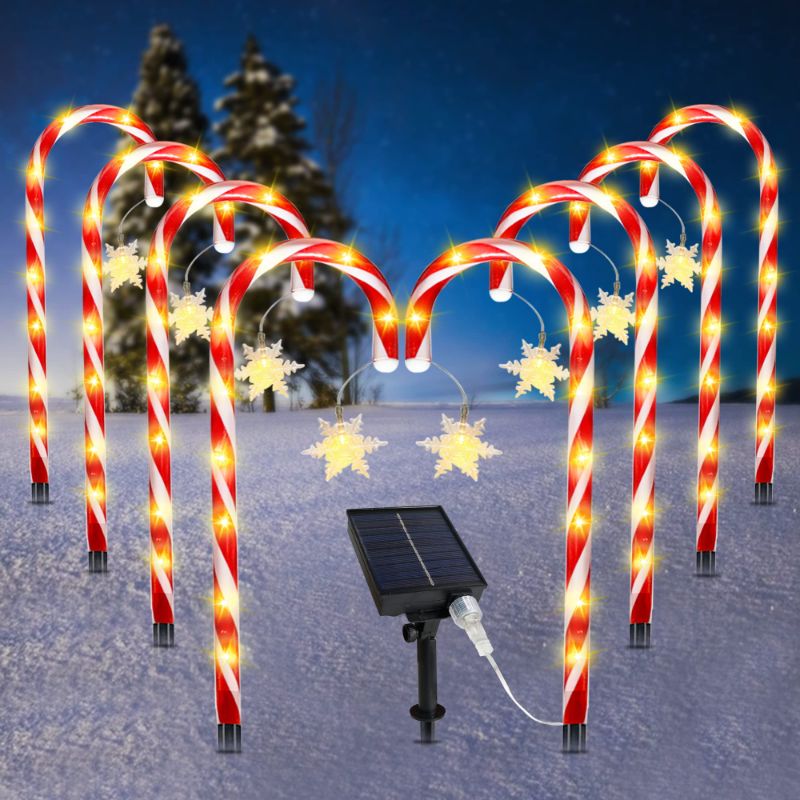 Photo 2 of 35.8”Solar Christmas Candy Cane Lights,Waterproof Outdoor Decorations Lights with 8 Working Modes,Decorate Yard Garden Paths and Christmas Trees,12pcs