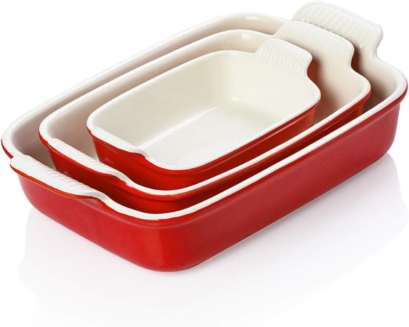 Photo 1 of Sweejar Porcelain Bakeware Set for Cooking, Ceramic Rectangular Baking Dish Lasagna Pans for Casserole Dish, Cake Dinner, Kitchen, Banquet and Daily Use, 13 x 9.8 inch(Red)