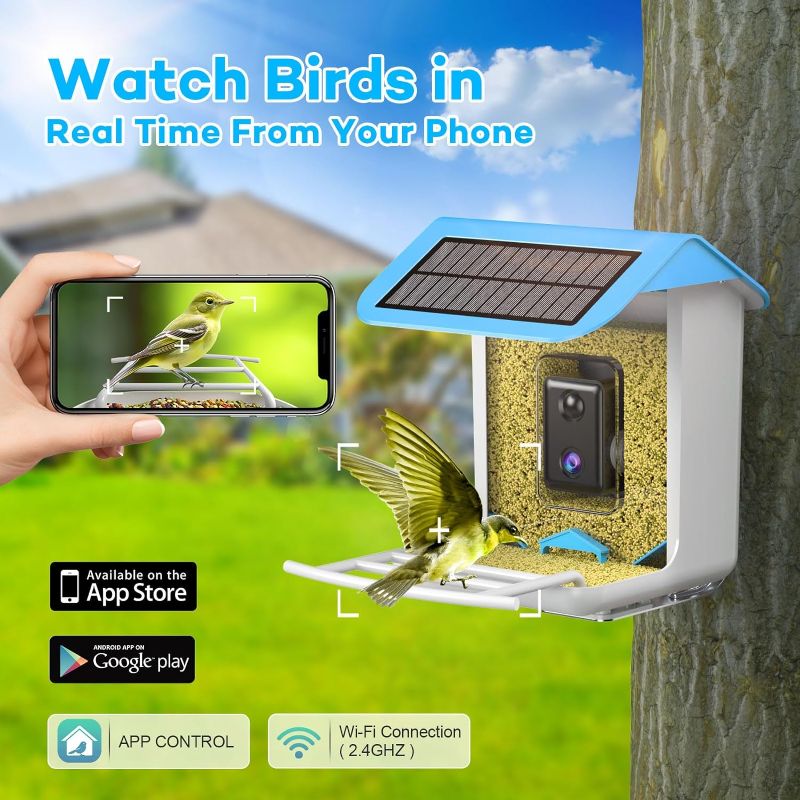 Photo 2 of Bird Feeder with Camera, Smart Bird Feeder with Camera, Bird Feeder Camera Auto Capture Birds and Notify, Free AI Recognition Forever, Bird Watching Camera Gifts for Bird Lover