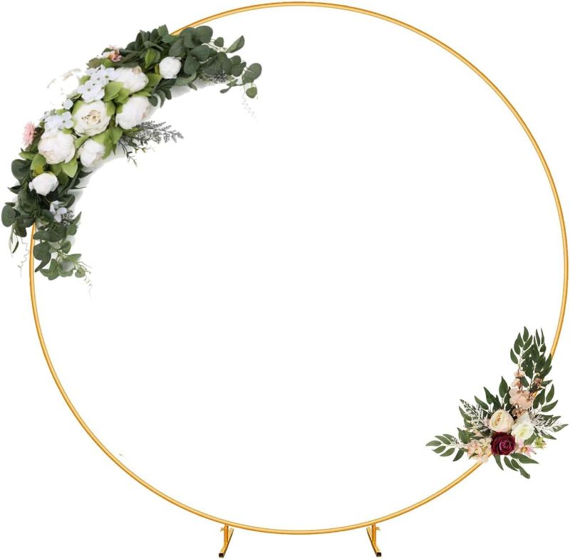 Photo 1 of 6.56FT Gold Round Wedding Arch Stand, Metal Circle Balloon Arch Backdrop Stand Frame, Garden Ballon Flower Arch Holder Stand for Wedding, Birthday Party, Wedding, Birthday Party (Gold)