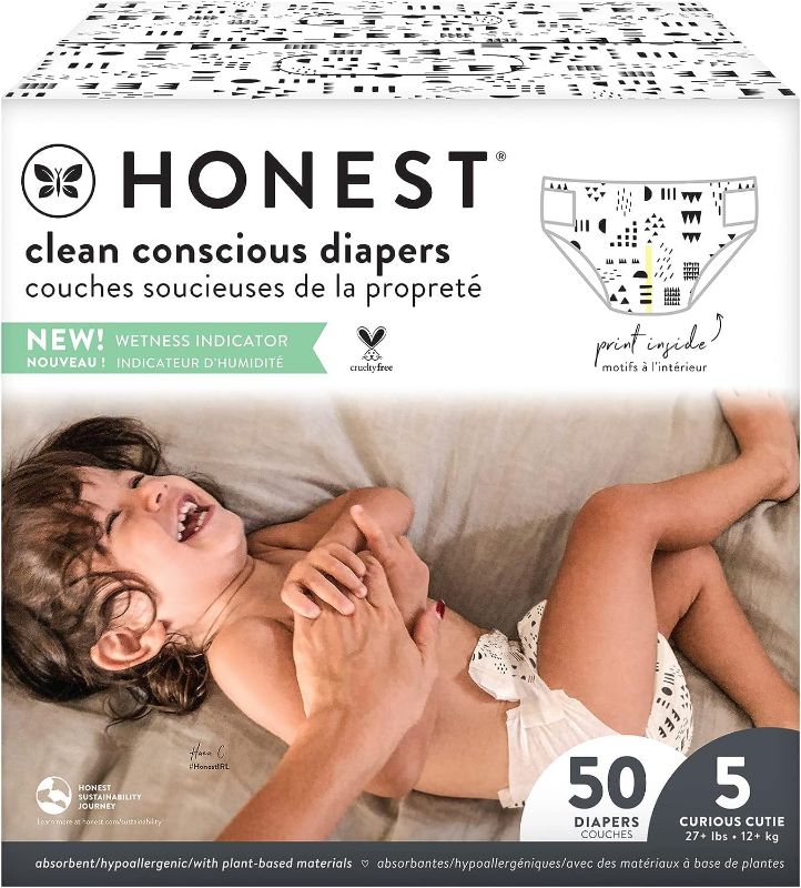 Photo 1 of The Honest Company Clean Conscious Diapers | Plant-Based, Sustainable | Pattern Play | Club Box, Size 5 (27+ lbs), 50 Count