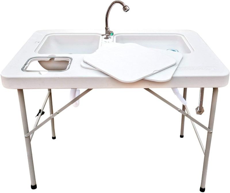 Photo 1 of Coldcreek Outfitters Outdoor Washing Table, Faucet and Portable Sink, Portable, Foldable Table, Camping Table, Outdoor station hose hook up, Fish cleaning, Multi use table with sink With Faucet