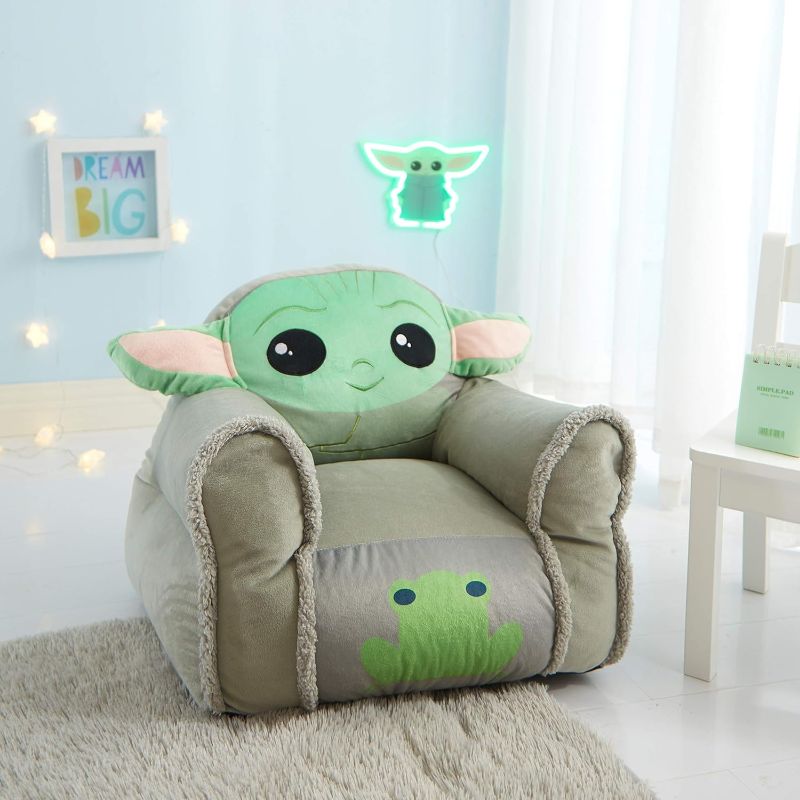 Photo 1 of Idea Nuova Figural Mink with Sherpa Trim Bean Bag Chair for Toddlers and Kids, Star Wars Grogu