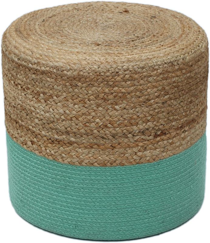 Photo 1 of 
Ottoman Pouf | Hand-Braided |100% Jute | Large Funiture Pouf | Footrest, Bean Bag, Floor Chair | Great for The Living Room, Bedroom & Kid’s Room | 18’’ x 18’’ x 16’’ | Natural Turquoise