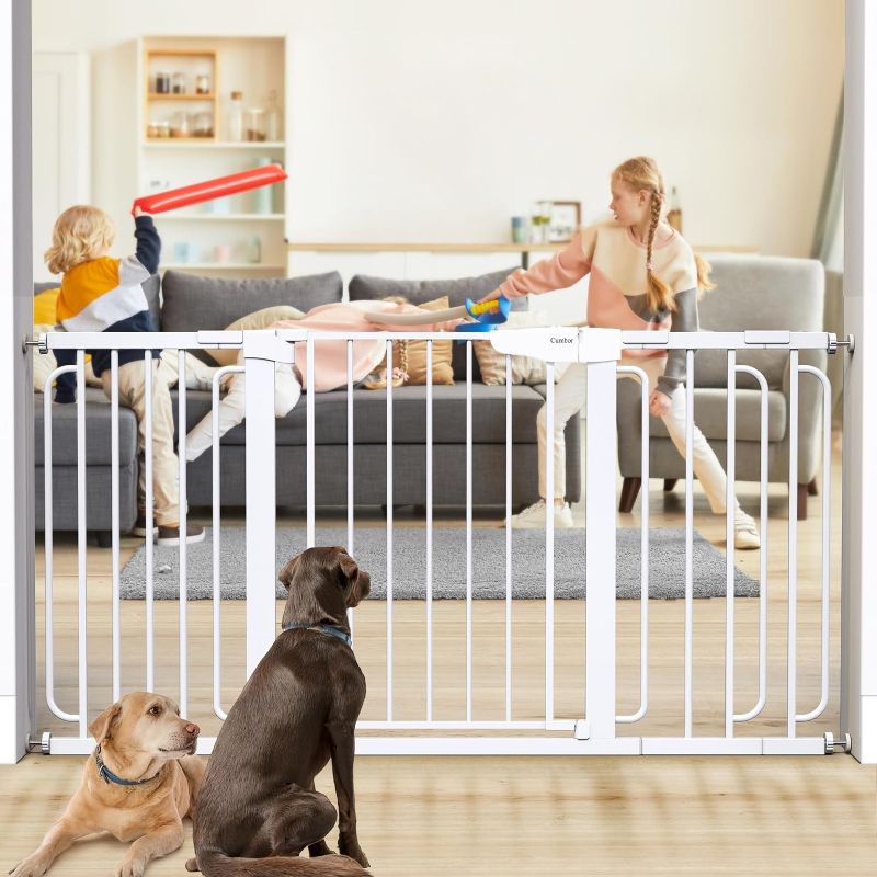 Photo 1 of  Extra Wide Baby Gate for Stairs, Dog Gate for Doorways, Pressure Mounted Walk Through Safety Child Gate for Kids Toddler, Tall Pet Puppy Fence Gate, White, Mom's Choice Awards Winner