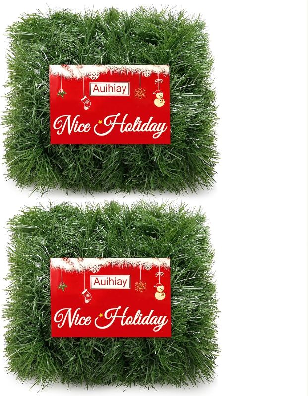 Photo 1 of Auihiay 98 Feet Christmas Garland, 2 Pieces of Quality Artificial Green Christmas Garland, Non-Lit Christmas Tree Garland for Christmas, Home, Party, Wedding, Outdoor Indoor Decoration