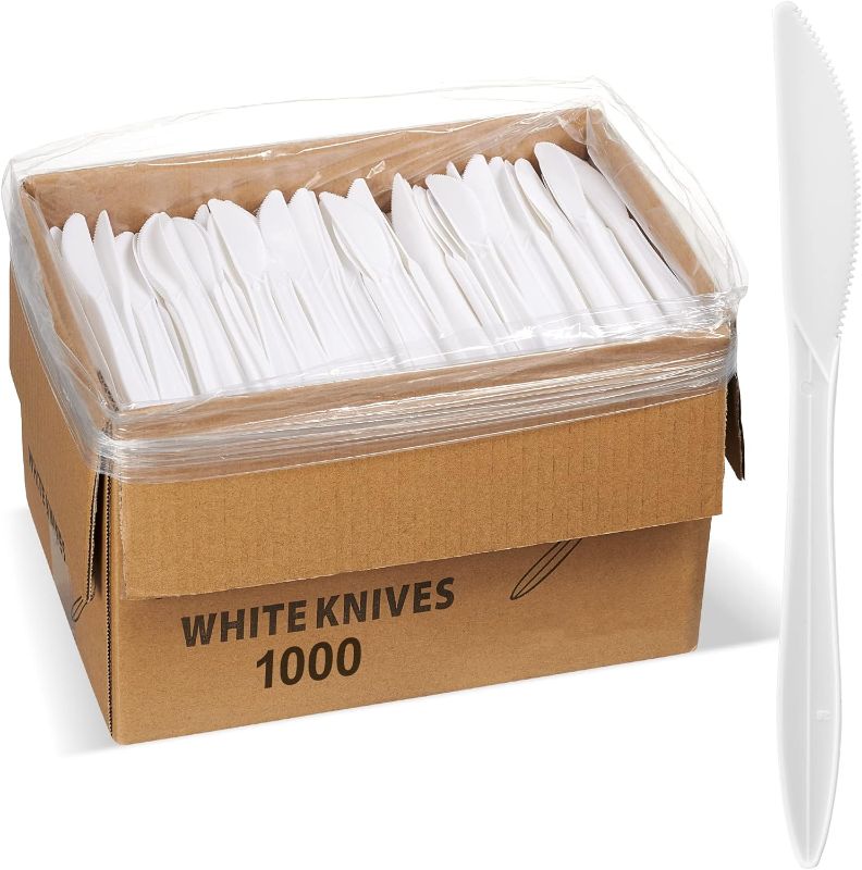 Photo 1 of 1,000 Plastic Disposable Knives Bulk Black Medium Weight Disposable Silverware Plastic Cutlery Knife
