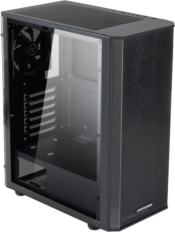 Photo 1 of at-M1 Mid-Tower PC Case, Transparent Side Panel and ATX/M-ATX Support, Liquid Cooling Support up to 240mm Radiator, Black
