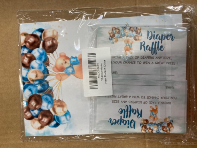 Photo 3 of Baby Shower Diaper Raffle Kit - Bear And Balloons Theme - 1 Large Self-Standing Sign & 50 Tickets?Decorations For Gender Reveal & Baby Announcement, Party Favor And Supplies-NBLK-B06