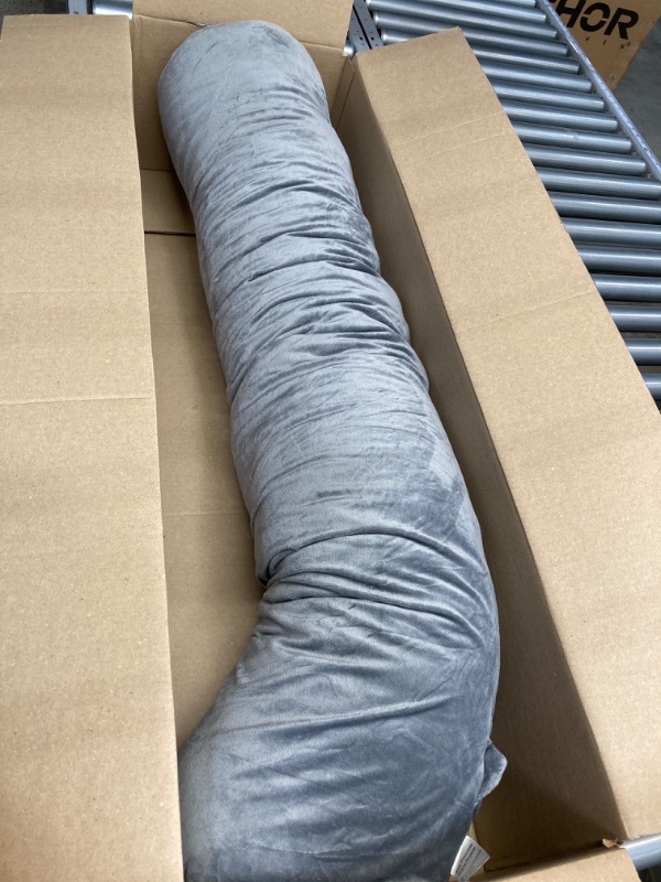 Photo 2 of 1 MIDDLE ONE Body Pillow for Adults, Bolster Pillow with Removable Velvet Cover, Long Round Cervical Roll Pillow, 47” x 7.87”, Grey Grey 47 inch