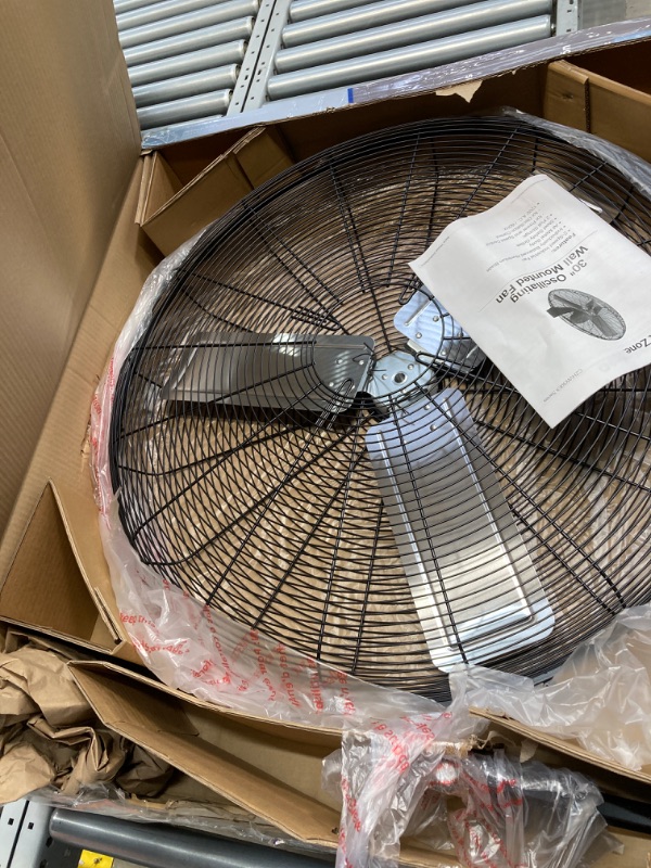 Photo 2 of **box is damaged ***Comfort Zone CZHVW30EX 30” 2-Speed Oscillating High Velocity Industrial Wall Fan, All-Metal Construction, Adjustable Tilt, Steel Mounting Bracket with Adjustable Angle, Aluminum Blades, Black