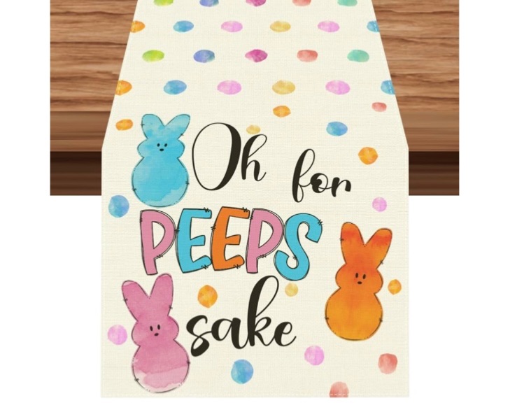 Photo 1 of Linen Watercolor Peeps Easter Table Runner Spring Easter Bunny Decorations and Supplies for Home Kitchen Dining Room Table (13 X 72 Inch)