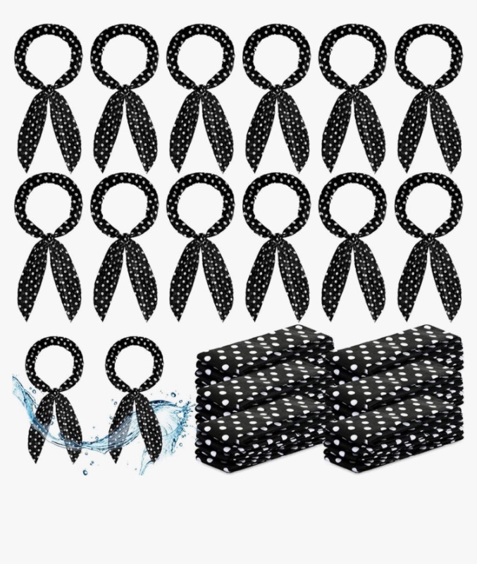 Photo 1 of 12 Pcs Neck Wrap Cooling Scarf Ice Cool Scarf Cool Wraps for Neck Self Cooling Bandana Headband Water Soaking Neck Cooler Band for Hot Weather Women Men Summer Outdoor, Black with White Polka Dot