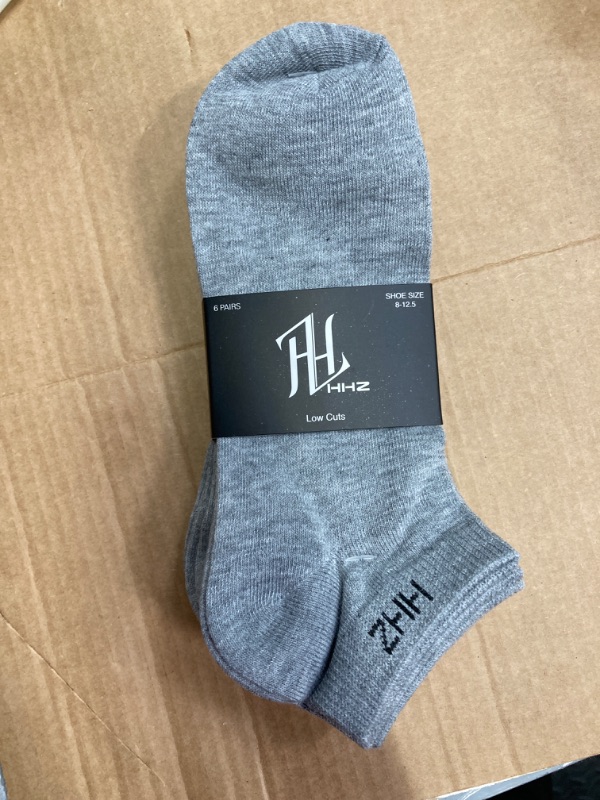 Photo 2 of HHZ Mens 6-Pack Running Socks No Show Boat Socks Low Cut Arch Support Comfort Cushioned Non Slip grey