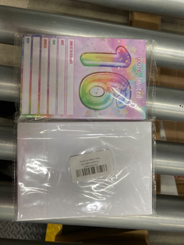 Photo 2 of 16th Birthday party Invitation Cards, Rainbow Holographic invite with Envelopes?20 set