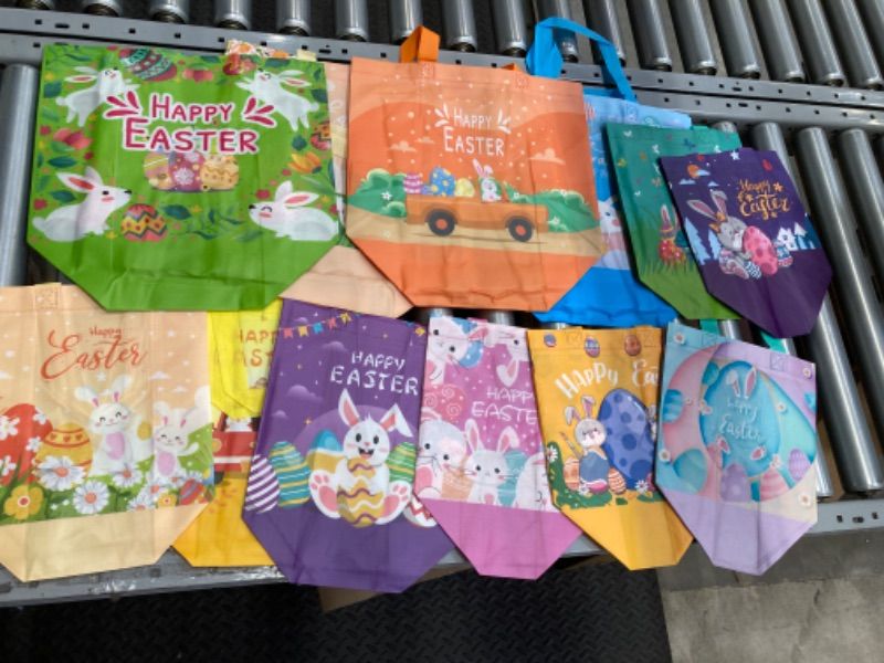 Photo 1 of 12PCS Happy Easter Egg Hunt Bags, Assorted Sizes 