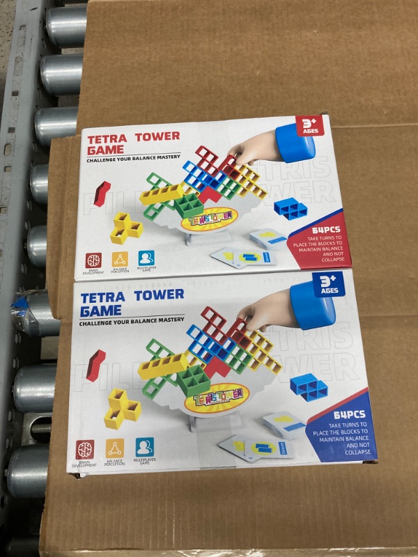 Photo 2 of Tetra Tower Game-64 PCS Team Tower Game for Kids & Adults,Tetris Tower Game?Family Board Game, Balance Stacking Block Game Great for Family, Parties, Travel, 64 PCS+22 Card ***** 2 PACK BUNDLE*****