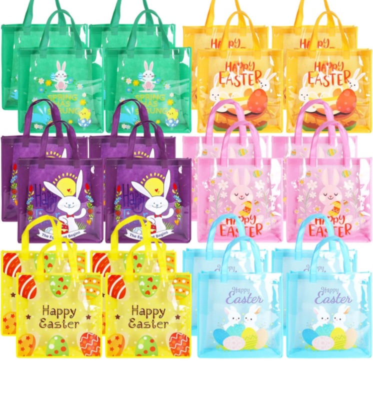 Photo 1 of 24PCS Happy Easter Egg Hunt Bags Easter Bunny Carrot Chick Egg Gift Bags with Handles, Easter Treat Bags, Multifunctional Non-Woven Easter Bags for Gifts Wrapping, Egg Hunt Game, Easter Party Supplies