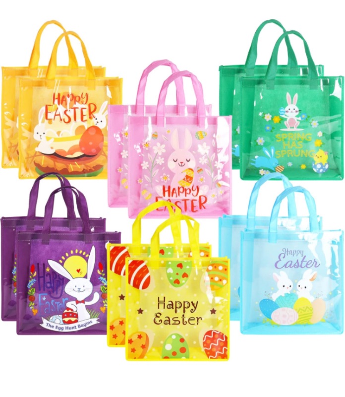 Photo 1 of ***Bundle of 2***12PCS Happy Easter Egg Hunt Bags Easter Bunny Carrot Chick Egg Gift Bags with Handles, Easter Treat Bags, Easter Party Supplies , 13" ×13" × 4"