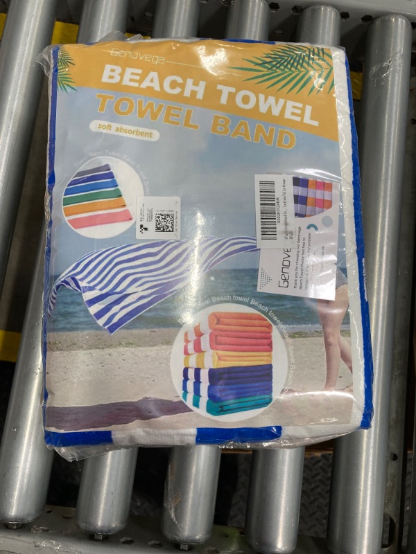 Photo 2 of 4 Pack Stripe Beach Towel Thin Terry with Towel Bands Set Oversized Large Clearance Pool Accessories Soft Super Absorbent Best Swim Towels Blanket Girls Men Women Adults Gift Blue Green Yellow Orange