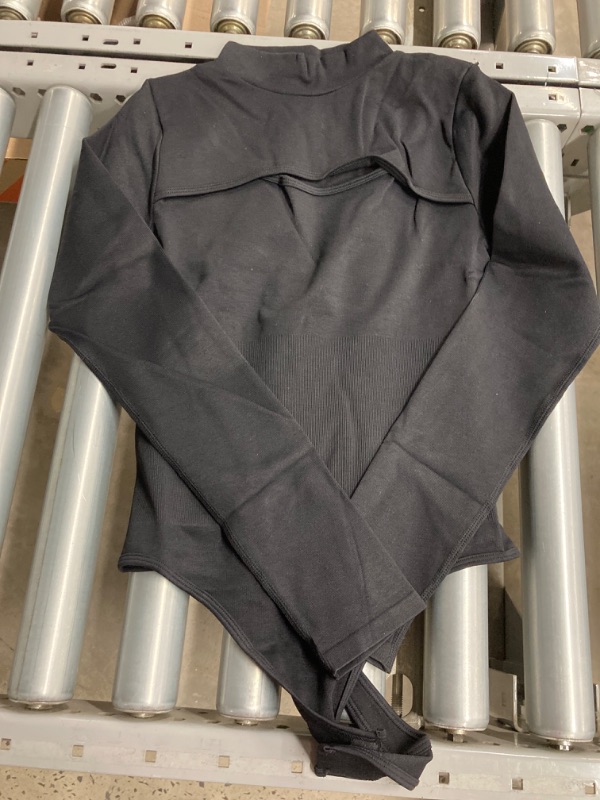 Photo 1 of ALGALAROUND Mock Neck Cutout Front Long Sleeve Bodysuit Tummy Control Shapewear Thong Body Suit Tops Medium Black
