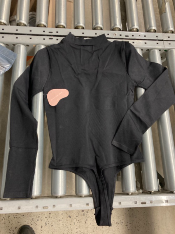 Photo 1 of ALGALAROUND Mock Neck Cutout Front Long Sleeve Bodysuit Tummy Control Shapewear Thong Body Suit Tops Medium Black