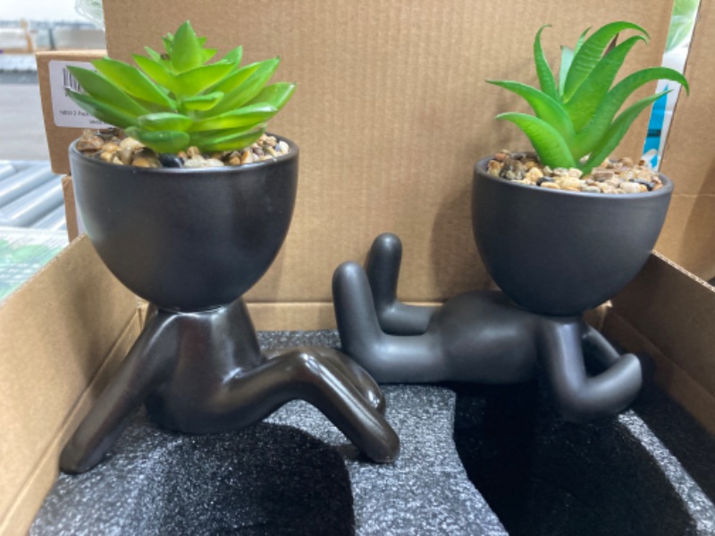 Photo 3 of **Bundle of 2**LIVEIN Human Body Planters Potted with Faux Succulents (2 Pieces). Cute Modern Black Nordic Pots with Real Look and Touch Artificial Plants. Small Fun Cheeky Decor for Desk, Home, Bathroom and Shelf