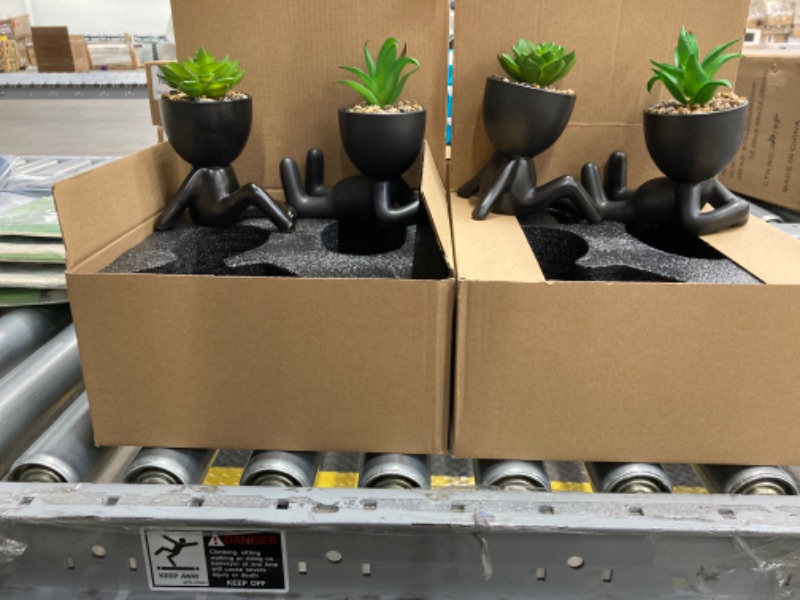 Photo 4 of **Bundle of 2**LIVEIN Human Body Planters Potted with Faux Succulents (2 Pieces). Cute Modern Black Nordic Pots with Real Look and Touch Artificial Plants. Small Fun Cheeky Decor for Desk, Home, Bathroom and Shelf