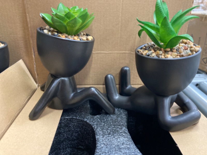 Photo 2 of **Bundle of 2**LIVEIN Human Body Planters Potted with Faux Succulents (2 Pieces). Cute Modern Black Nordic Pots with Real Look and Touch Artificial Plants. Small Fun Cheeky Decor for Desk, Home, Bathroom and Shelf