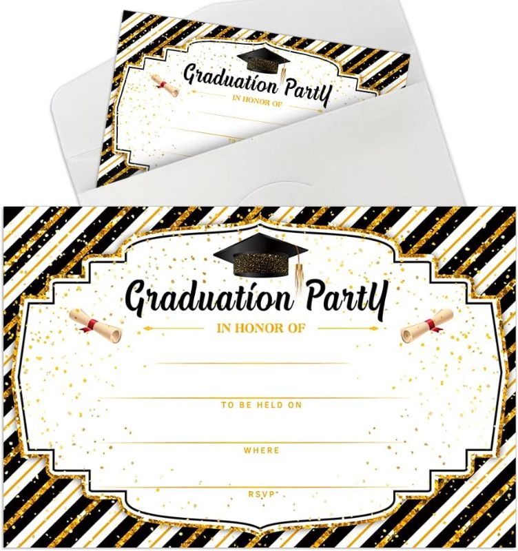 Photo 1 of ***bundle of 2***Cusrtyh 15 Sheets Graduation Party invitation card with with 15 Envelopes?Graduation Theme Activities Supplies?Grad Congrats Invitations?High School University Graduation Celebration Party Supplies