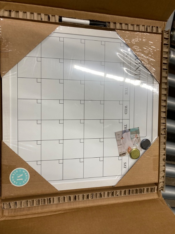 Photo 1 of Martha Stewart Everette Magnetic Monthly Calendar Dry Erase Board with Included Dry Erase Marker and 2 Magnets, 18" x 18", White Woodgrain Frame