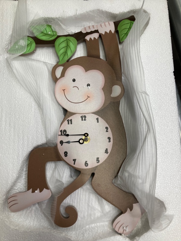 Photo 2 of **** SECOND HAND IS MISSING ***Fantasy Fields Kids Sunny Safari Nursery Clock, Decorative Silent Non-Ticking Kids Wall Clock for Classrooms, Kids Bedrooms, & Playrooms, Monkey Wall Decor, Brown