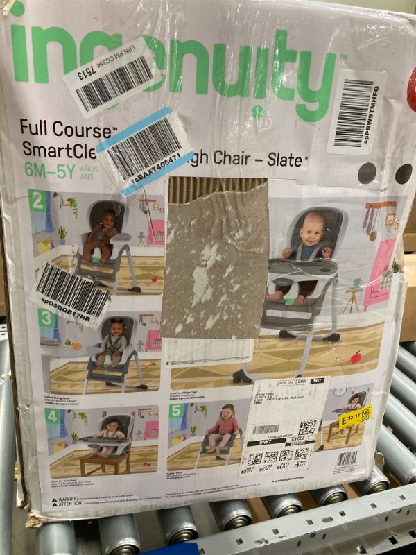 Photo 1 of ***BOX IS DAMAGED,NEEDS TO BE CLEANED ** I’m Ingenuity Full Course SmartClean 6-in-1 High Chair – SmartClean EVA Foam, 5 Point Safety Harness, 2 Dishwasher Safe Trays – Slate