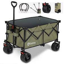 Photo 1 of Sekey 220L Collapsible Foldable Wagon with 330lbs Weight Capacity, Heavy Duty Folding Utility Garden Cart with Big All-Terrain Beach Wheels & Drink Holders. Khaki