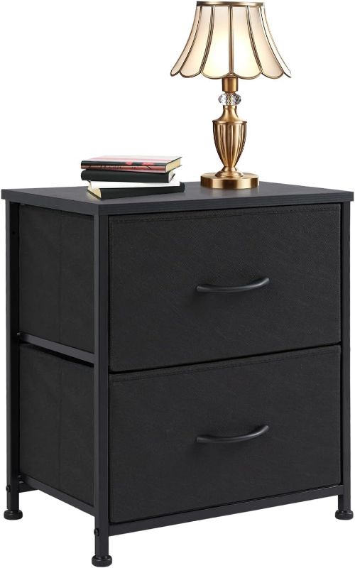 Photo 1 of End Table with 2 Fabric Drawers Small Dresser Nightstand, Bedside TV Tray Stand, Couch Desk for Bedroom Living Room Entryway Closet,Low Foot Black, Short