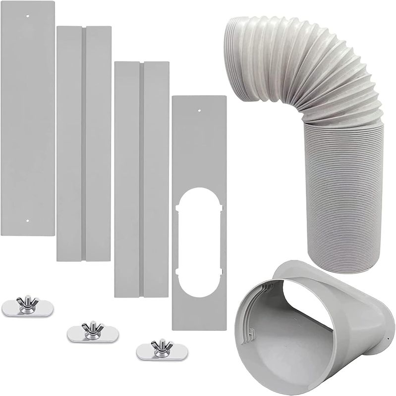 Photo 1 of Portable AC Window Vent Kit with 5inch Hose 6pcs Window Seal Kit for Portable Air Conditioner, Adjustable Sliding Window Kit Plate for AC Unit AC Window Seal Suitable for 5”/13 CM AC Exhaust Hose
