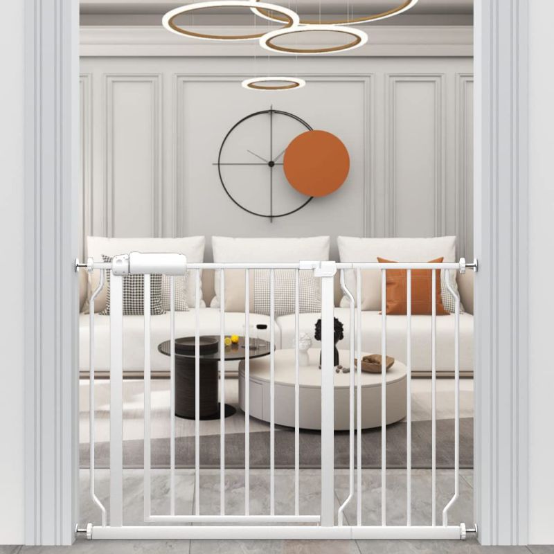 Photo 1 of WAOWAO Extra Wide Baby Gate 43.31-48.03" Easy Walk Thru Pressure Mount Auto Close White Metal Child Dog Pet Safety Stairs,Doorways,Kitchen