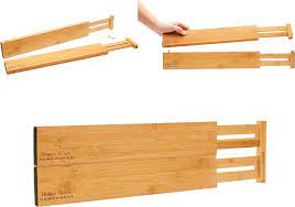 Photo 1 of Bamboo Kitchen Drawer Divider Organizer Stackable for Deep Drawers. Set-of- 4 Spring Loaded Dividers that are Expandable & Adjustable