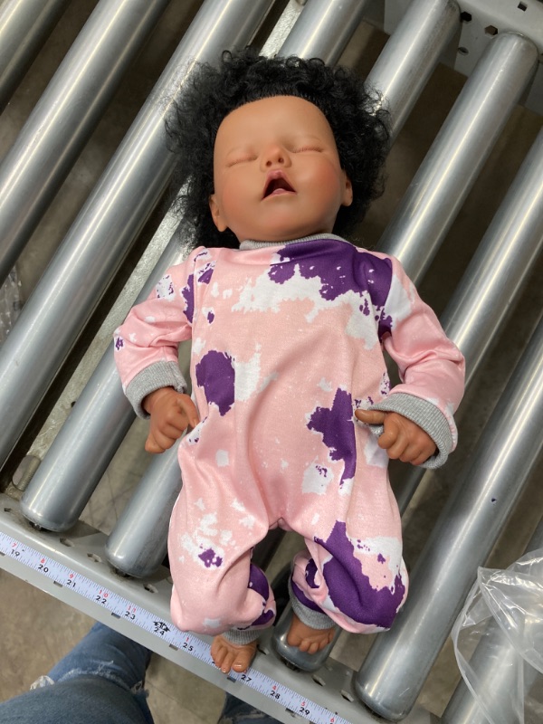 Photo 3 of JIZHI Lifelike Reborn Baby Dolls Black - 17-Inch Baby-Soft Body & Curls Realistic-Newborn Baby Dolls African American Real Life Baby Dolls Cloth Body with Feeding Kit & Gift Box for Kids Age 3+ Multicolor