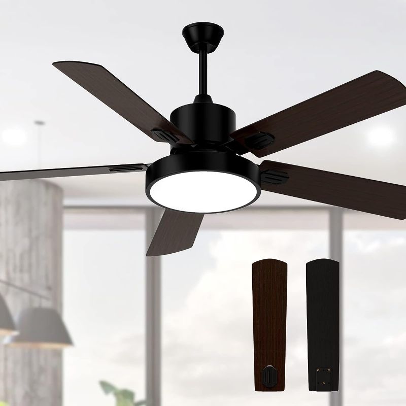 Photo 1 of 
Obabala Ceiling Fan with Light, Indoor and Outdoor Fans Lights Remote, 52" Modern Reversible DC Motor-Matte Black,Patios/Farmhouse